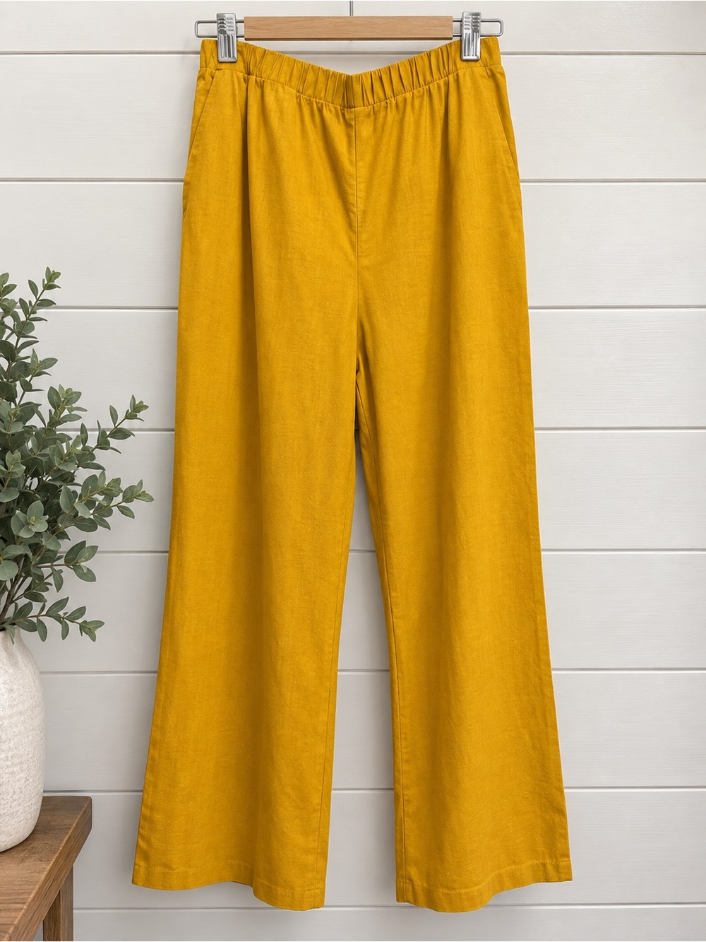 Express Wide-Leg Pull-On Pants in Mustard Yellow